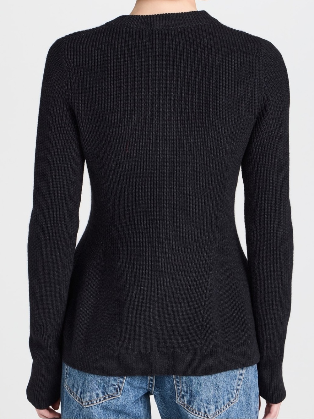 La Ligne Ribbed Flare Cardigan Sweater Peplum Navy Blue Medium - Picture 5 of 9
